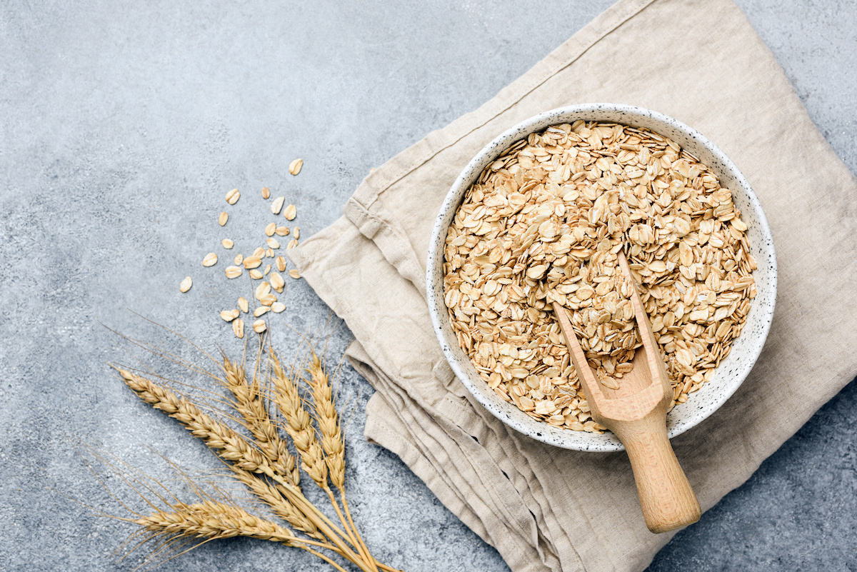 Oat flakes, oats or rolled oats in bowl